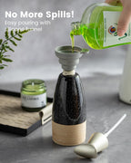 Ceramic Dish Soap Dispenser with Plastic Pump & Stainless Steel Pump for Hand Soap, Shampoo, Lotion, Conditioner, 12 oz Refillable Soap Bottle with Silicone Funnel for Bathroom & Kitchen, Black