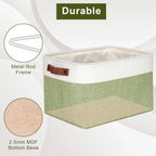 Storage Bins Large Fabric Storage Baskets for Shelves 3 Pack, Decorative Linen Closet Baskets with Handles for Organizing, Shelf, Clothes, Home, Office, 15x11x9.5Inches (Green&White)