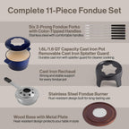 Swissmar Sierra Cast Iron Fondue Set, 1.6 Quart / 1.6 Liter – Perfect for Meat, Cheese, & Chocolate Fondues – Ideal for Family Bonding & Hosting Gifts - 12-Pieces, Deep Blue