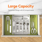 Lifewit Silverware Drawer Organizer, Expandable Utensil Tray for Kitchen, BPA Free Flatware and Cutlery Holder, Adjustable Plastic Storage for Spoons Forks Knives, Large, Green&White
