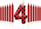 13PCS Ladybug Theme Birthday Candles Set - Red & Black Polka Dot Decorative Candles for Kids Ladybug Themed Parties, Baby Showers, Birthday Cakes, and Ladybird Inspired Celebrations(Number 4)