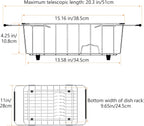 Stainless Steel Dish Drying Rack(15.2"L X 11"W X 5.3"H), Expandable Fruit & Vegetable Drain Rack over Sink, Dish Drainer Rack in Sink, with Stainless Steel Utensil Holder & Silicone Mat(16")