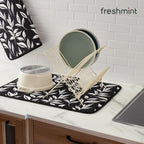 FRESHMINT Printed Dish Drying Mats for Kitchen Counter 2 Pack Absorbent Reversible Drying Mats Microfiber Kitchen Countertop Protector Dishes Drying Pad Extra Large 18"x24" Dish Mat