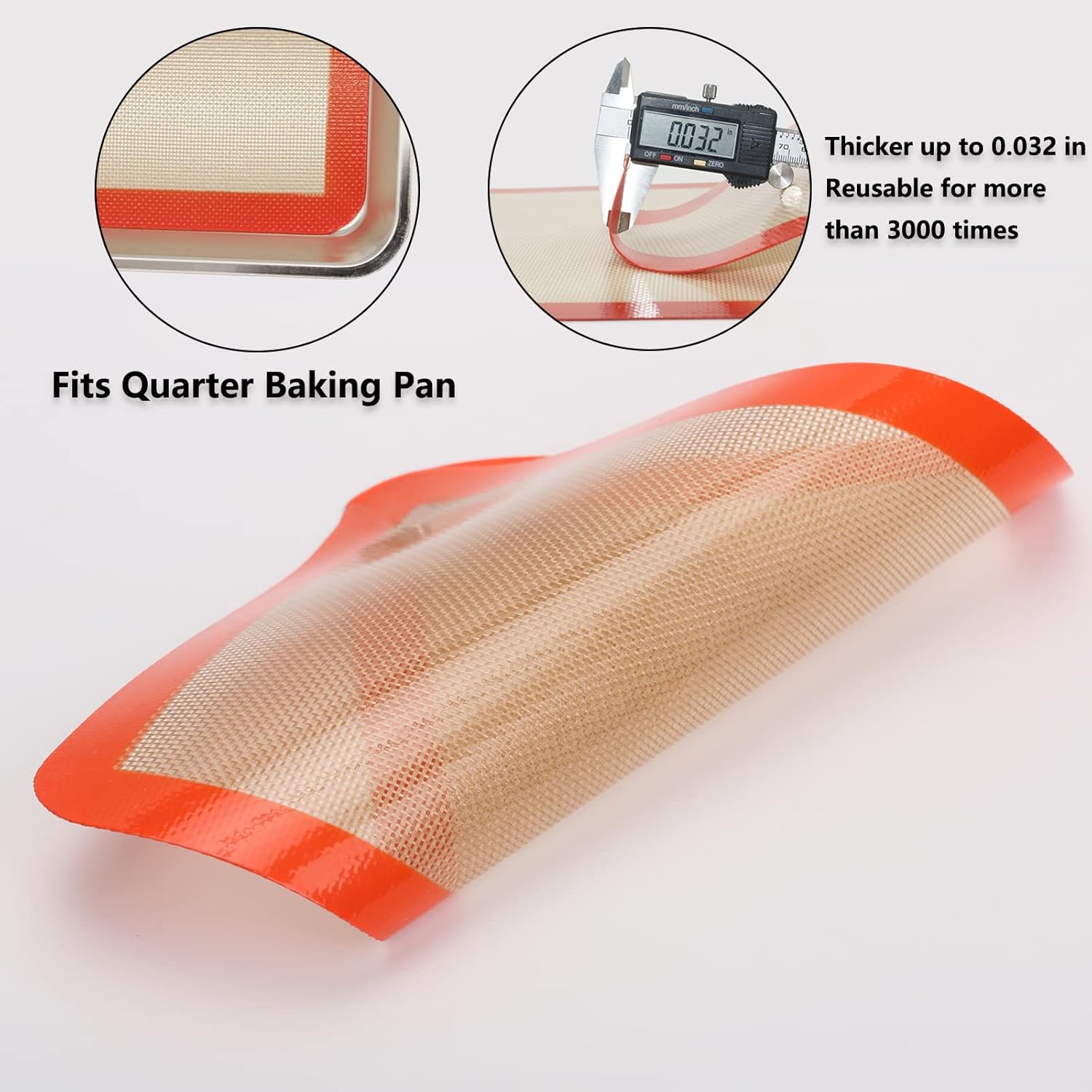 Quarter Sheet Silicone Baking Mats, 7-7/8"x 11-4/5" Food Grade Liquid Silicone Mats, Non-Stick Reusable Cookie Sheet Liners for Quarter Bake Pan for Cake/Toast/Pastry/Cookie/Bun/Bread(2PCS)