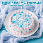 Edible Frozen Sprinkles ,Blue Heart White Snowflake Silver Star Pearl Jimmies Mix,130g/4.58oz,Winter Snow Sugar Pearls Sprinkles for Decorations Baking,Cake Ice Cream Cookies Cupcake Topper Chocolate,Birthday Children Party Dessert Decorating