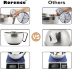 Rorence Mixing Bowls Set: Stainless Steel Non-Slip Bowls with Pour Spout, Handle and Lid - Set of 3 - Gray
