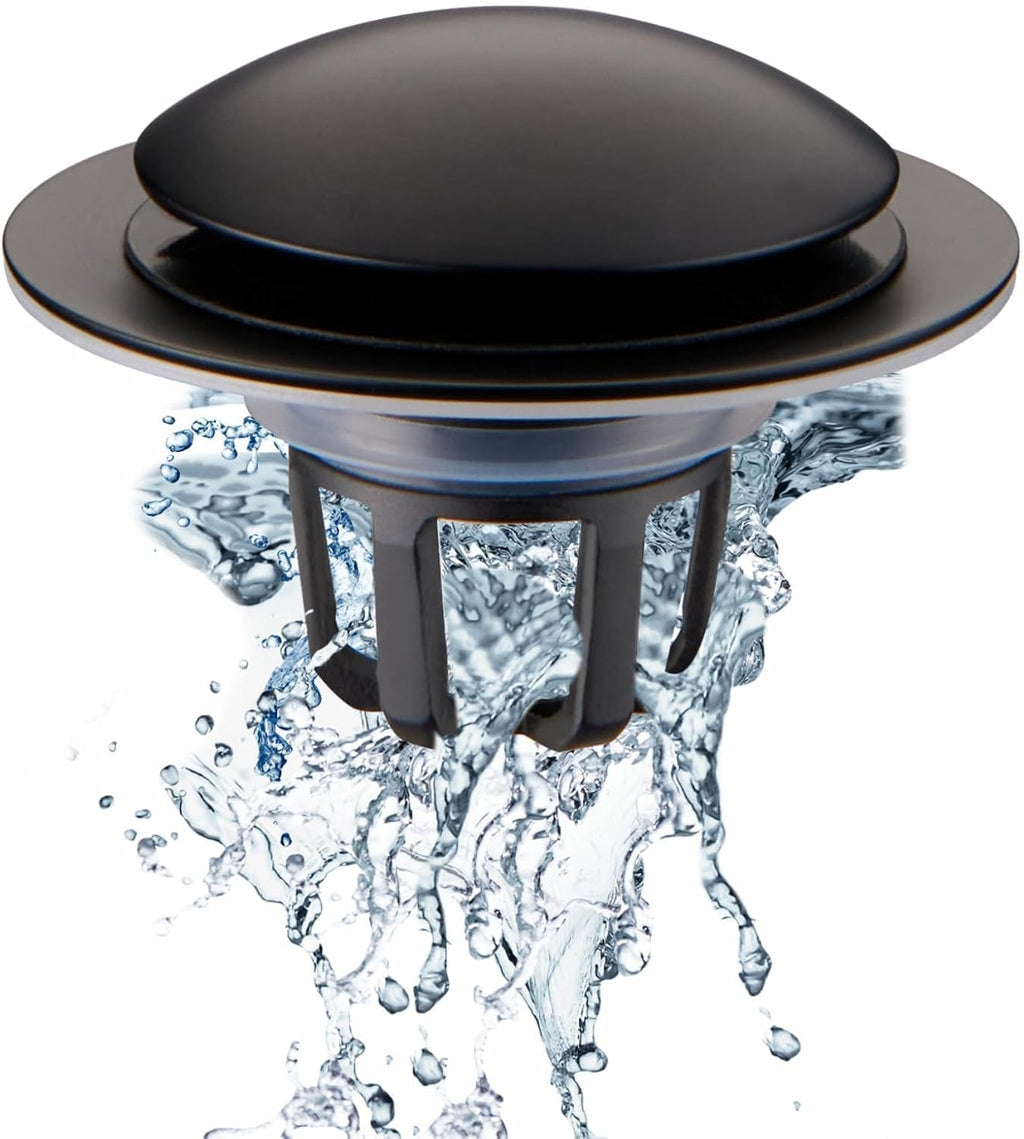 Bathroom Sink Drain Stopper,Welsan Universal Pop Up Drain Strainer with Hair Catcher for 1 1/8"-1 1/2" Drain Hole,Anti-Clogging Filter Matte Black