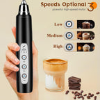 Milk Frother Handheld Rechargeable, Frother Wand Drink Mixer Electric Whisk for Coffee, Detachable With 3 Stainless Whisks, Hand Mixer for Lattes, Cappuccino, Matcha, Egg, No Stand, Black