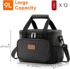Lifewit Medium Lunch Bag Insulated Lunch Box Soft Cooler Cooling Tote for Adult Men Women, Black 12-Can (9L)
