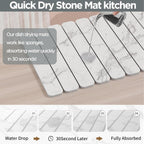 Stone Drying Mat for Kitchen Counter, White Fish Belly Stone Dish Drying Mat - Diatomite Water Absorbing Drying Stone for Kitchen Counter Mat, Quick Dry Stone Mat Kitchen for Cups Dishes Bottles.