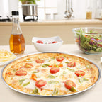P&P CHEF 13.5 Inch Pizza Pan, 3 Pieces Stainless Steel Round Pizza Tray Dish Plate For Oven Baking Roasting, Healthy & Heavy Duty, Rust Free & Dishwasher Safe -Silver