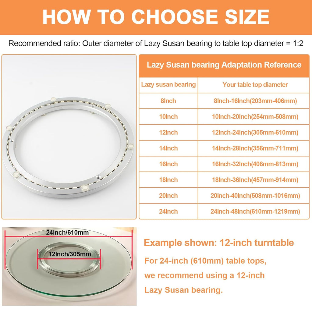 TamBee 12 Inch Mute Lazy Susan Bearing Base - 300lb Capacity Aluminum Heavy Duty Lazy Susan Turntable Mechanism Kit for Smooth Rotation, Universal Hardware for DIY Furniture, Table (Base Only)