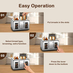 Mecity 4 Slice Toaster with Touch Screen Control, 4 Wide Slots, Stainless Steel Smart Bread Toaster for Bagels, Muffins, Waffles, Dual Control Panel, Timer, Defrost, Reheat, 120V 1650W