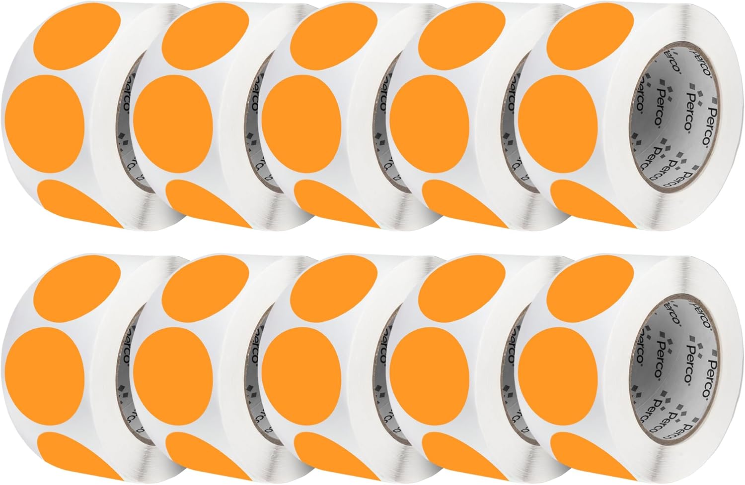 Perco Fluorescent Orange 3-Inch Perforated Circle Dot Sticker Labels — 10 Rolls, 5,000 Round Stickers — with Permanent Adhesive for Moving Boxes, Sale Signage, Displays, Status Messaging—Made in USA