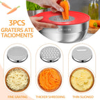 Mixing Bowls with Colorful Airtight Lids, 6 Piece Stainless Steel Metal Bowls with 3 Grater Attachments, Size 4.5, 3.5, 2.1, 1.5, 1.1, 0.7 QT