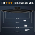 Universal Lid for Pots, Pans and Skillets Fits 7", 8" and 9" Diameter Cookware - Walfos Tempered Glass Pan Lid with Heat Resistant Silicone Rim, Multi-purpose BPA Free Pot Lids, Dishwasher-Safe, Black