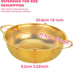 Snailhouse Colander, 3 Quart Kitchen Stainless Steel Metal Pasta Rice Food Colander Strainer Bowl with Handles and Legs for Draining Washing, Gold