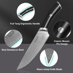 Damascus Knife Block Set,Sharp Knife Set,Ergonomic Non-slip Handle,Chef Knife Set with Built-in Sharpener,Luxury Gift for Holiday(Silver,14PCS)