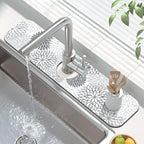 Findosom 2PCS 17" x 32" Dish Drying Mat & 24" x 5.5" Sink Splash Guard, Super Absorbent & Cuttable Dish Mat Drying Kitchen Mat with Gray Floral, Hide Stain Drying Mat for Kitchen Counter