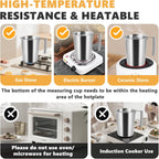 2000ml Stainless Steel Measuring Cup 64 oz with Handle and Glass Lid, Metal Measuring Pitchers with ML/Ounce Scale, Large Mouth Graduated Beakers