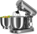 Stand Mixer with 3QT+3.5QT Dual Bowls, 10-Speed Electric 300W Food Mixer - Includes Egg Whisk, Dough Hook & Flat Beater for Home Baking & Daily Cooking (GraySilver)