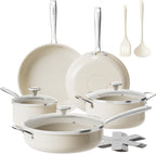 Redchef Ceramic Nonstick Cookware Set,14pcs Pots and Pans Set Non Stick,Induction Cookware with Stainless Steel Handle,Non Toxic Kitchen Cooking Set,Dishwasher & Oven Safe,PFAS PFOA & PTFE Free