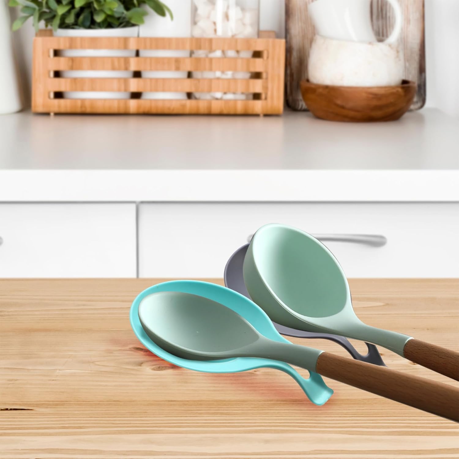 Spoon Rest for Stove Top, 3 Pack Large Silicone Spoon Holder for Kitchen Counter, Heat Resistant Cooking Spoon Holder, Microwave and Oven Safe