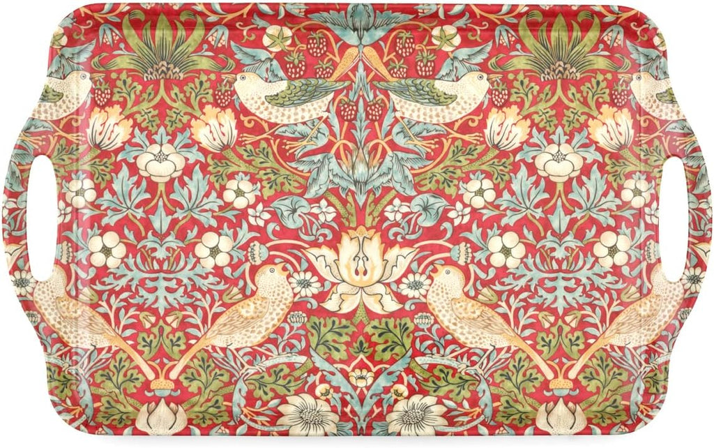 Pimpernel Morris & Co Strawberry Thief Red Melamine Tray with Handles - Elegant Serving Tray for Tea Parties, Decorative Table Display - Stylish Kitchen & Dining Organization, Ideal Gift for Her