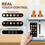 Mecity 2 Slice Touch Screen Toaster, 1.5" Wide Slot, Stainless Steel Smart Toaster for Bagels, Muffins, Waffles, Gluten-Free Breads, Defrost, Reheat, Timer, 120V 825W, Ice Blue