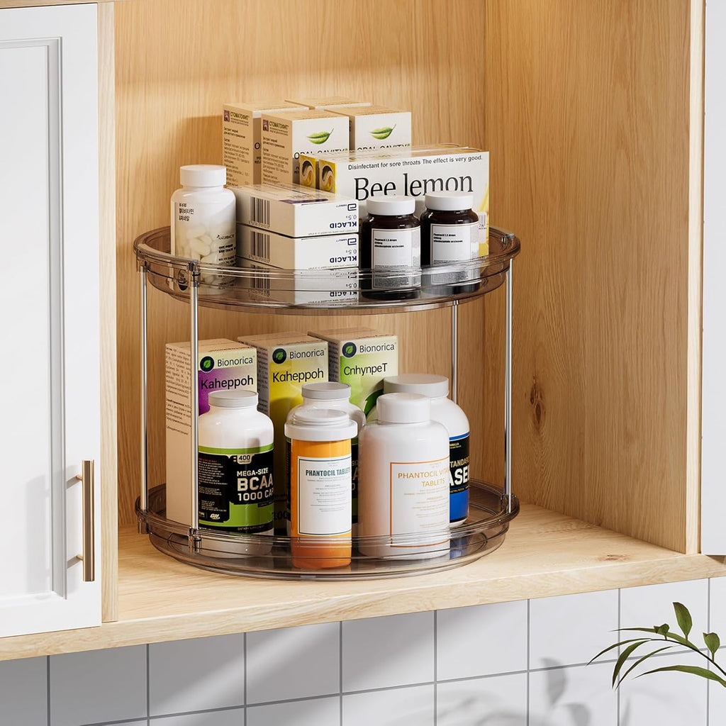 LAMU 2 Tier Lazy Susan Turntable Organizer 10.6'' Rotating Spice Rack Organization for Cabinet, Kitchen, Pantry, Countertop, Bathroom, Vanity, Medicine Cabinet Organizer, Grey