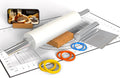 Marble Rolling Pin with Pastry Baking Mat and Stainless Steel Dough Cutter, 18.5” (Includes handle) Rolling Pin for Baking Cookie Crust Crisp Pizza with 3 Thickness Rings and Wood Stand