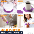 Silicone Trivet Mats 4 Heat Resistant Pot Holders Multipurpose Non-Slip Hot Pads for Kitchen Potholders, Drying mat, Jar Opener, Spoon Holder, Coaster(Violet)