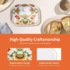 Butter Dish with Lid, butter dish with lid for countertop,Classic patterns Ceramic Butter container,Grilled flower craft butter Holder,Microwave, Oven and Dishwasher Safe butter tray.