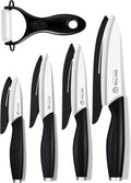 Ceramic Knife Set for Kitchen with Sheath: 100% Zirconia Pure Ceramic Sharp Blade Fruit Cutting Knives 9Pcs with Cover Rustproof Clean Cut Edge Black Handle, No Scratches on Titanium Cutting Boards