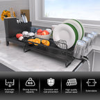 Runnatal Large Detachable Dish Rack with Drainboard Set, Dish Drying Rack Extendable Dish Rack, Utensil Holder, Cup Holder, Expandable Dish Drainer for All Kitchen Counter