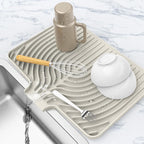 Dish Drying Matt for Kitchen Counter,18"×12"Silicone Dry Rack Mat with Built in Drain, Kitchen Dry Mats for Dishes Drying Pad for Counter(18"×12"Cream)