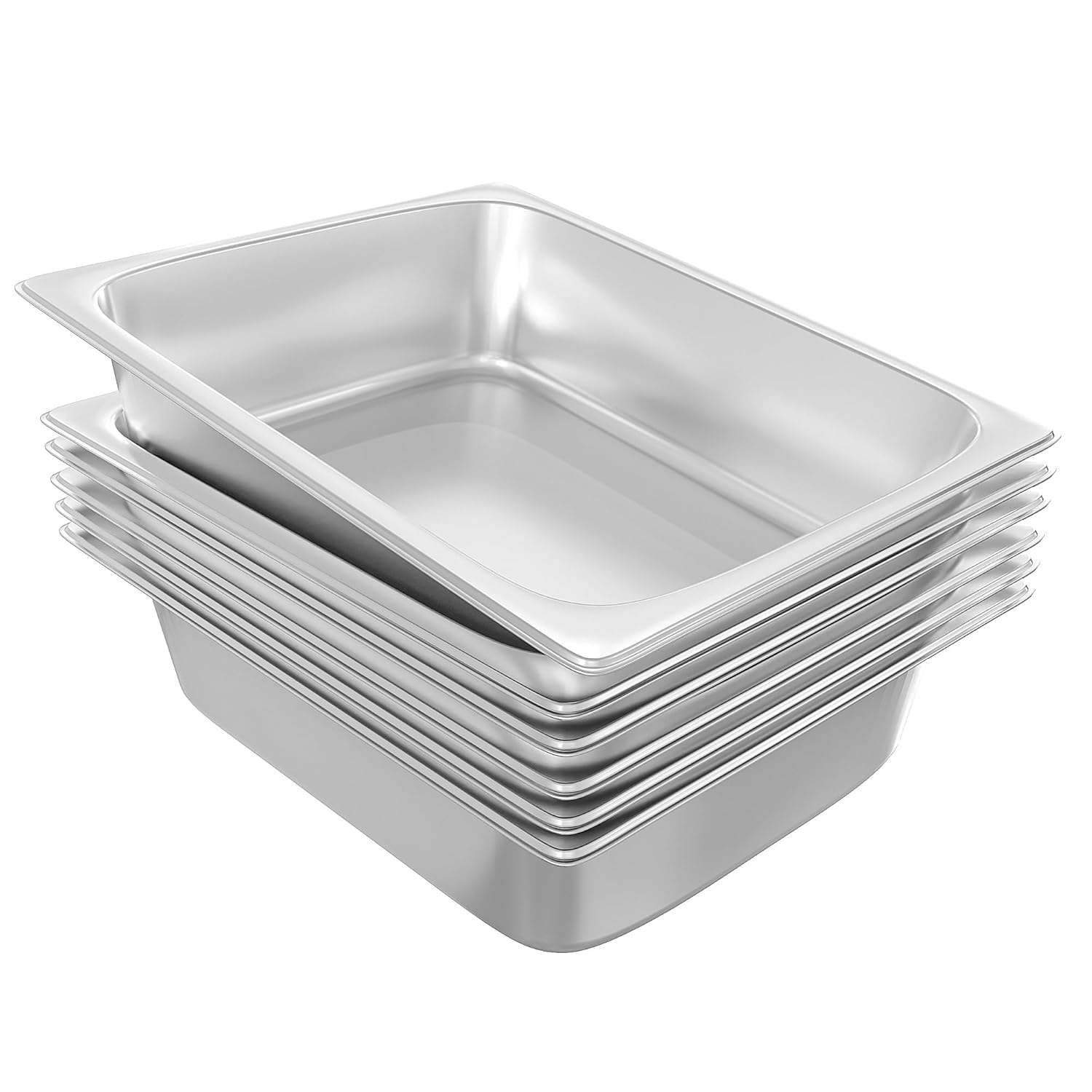 1/2 Hotel Pans Half Size 6-Pack 4 Inch Deep Silver Stainless Steel Steam Table Pan Tray for Food, Catering Pan for Cafeterias, Hotel and Restaurant