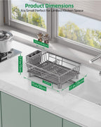 Dish Drying Rack, Stainless Steel Drainer Rack with Drainboard with Smart Drainage System, Space Saving Dish Strainer for Kitchen Counter with Cutlery Holder, Grey