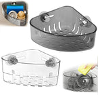 2PCS Suction Cup Sink Corner Rack,2 Size Suction Sinkware Organizer,Triangle Sink Strainer Basket with Drain Hole, Corner Sink Trash Catcher for Leak-Proof Food Waste Catcher for Clean Sink
