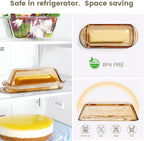 Glass Butter Dish Butter Keeper and Butter Holder for Fridge,Butter Dish with Lid for Countertop,Vintage Container for Counter,Butter Tray on Counter (Amber-7)