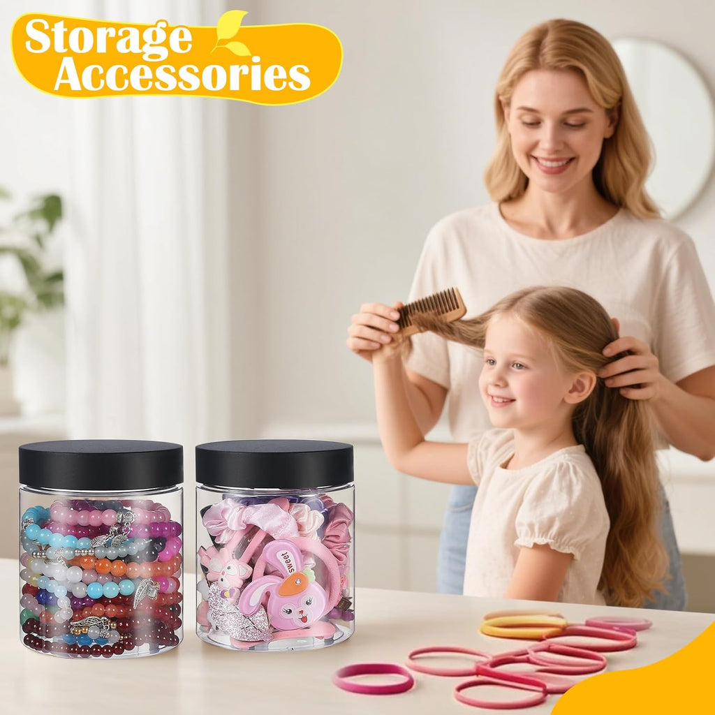 36 PCS 16 OZ Plastic Jars with Screw On Lids,Labels Refillable Empty Round Slime Containers for Storing Dry Food, Honey Jam, Cream, Butter, Lotion, black