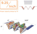 TP Taco Holder Stands, Set of 2 Melamine Large Taco Serving Rack Tray with Handle, Holds 3 Tacos, Dishwasher Safe, Ideal for Taco Night, Party, Home, Fiesta, Talavera Tile