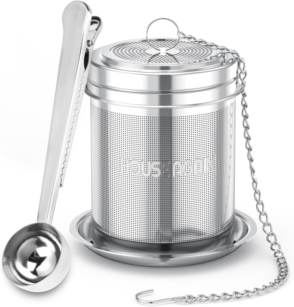 House Again Large Tea Infuser with Scoop, Extra Fine Mesh Tea Strainers for Loose Tea & Spice Infuser for Cooking, 304 Stainless Steel, Loose Leaf Tea Steeper for Brew Tea Spices & Seasonings