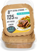 Air Fryer Liners Disposable – 125 pk 8" Unbleached Non-Stick Parchment Paper, Fits 5-8 QT Basket, Air Fryer Liners | Airfryer Liners