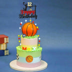 1Pc Happy 12th Birthday Basketball Cake Topper Glitter Basketball Sports Cake Pick Cheers to 12 Years Birthday Cake Decoration for 12th Sports Party Supplies Black