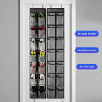 KEEPJOY Over the Door Shoe Organizer, Hanging Shoe Organizer with 4 Hooks,Door Shoe Holder with 14 Mesh Deep Pockets Closet Door Shoe Storage Bag (Grey-2Pack)
