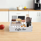 Coffee Pod Bar Station Wooden 14" X 10" X 4" Organizer Box for Countertop, Counter Top Tea Espresso Cup Wood Storage Box, White