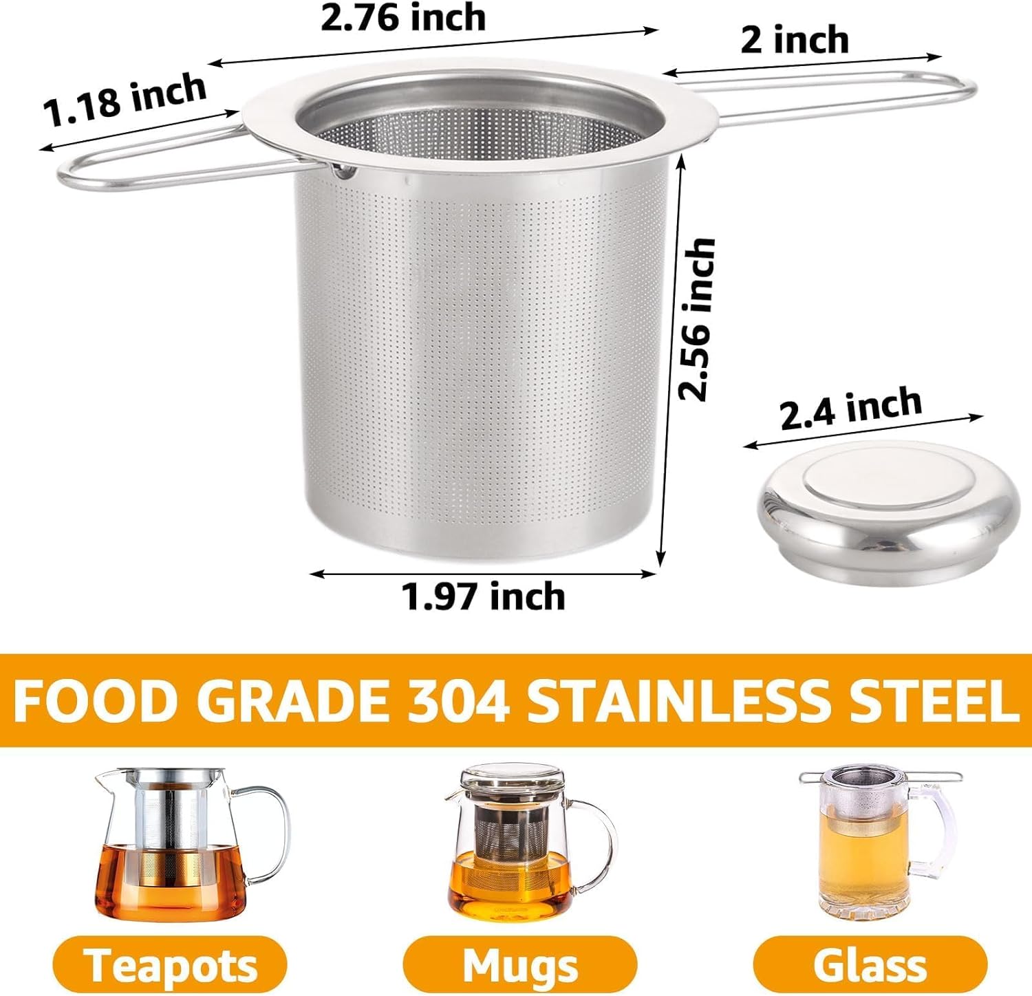 4 PCS Tea Strainer with Lid 304 Stainless Steel Tea Infuser Basket for Loose Tea Extra Fine Mesh Tea Diffuser Long Handle Tea Strainers Filters for Hanging on Teapots Mugs Cups