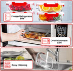 VERONES 5 Pack 36 OZ Glass Meal Prep Containers, Airtight Glass Lunch Containers Set, Glass Food Storage Containers with Lids,Exclusive of BPA, for Microwave, Oven, Freezer & Dishwasher Friendly,Red