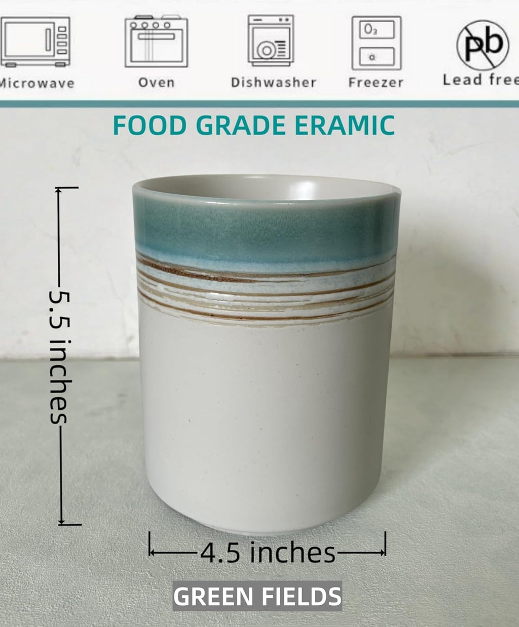 Medium Stoneware Kitchen Utensil Holder for Kitchen Counter Short Cooking Utensil Holder for Countertop Spatula Holder Small Utensil Crock Cutlery Holder Silverware Caddy Flower Vase (Green Field)